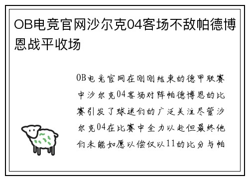 OB电竞官网沙尔克04客场不敌帕德博恩战平收场