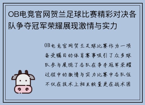 OB电竞官网贺兰足球比赛精彩对决各队争夺冠军荣耀展现激情与实力
